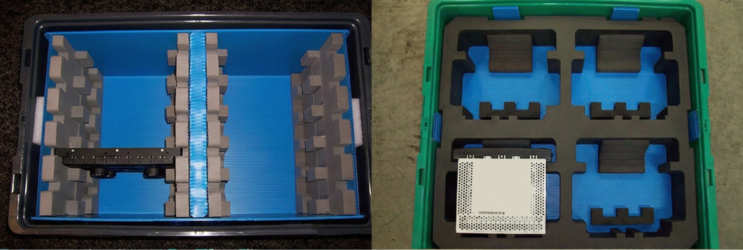 Custom foam dunnage inserts in reusable containers